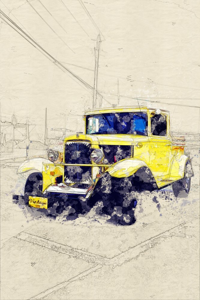 Klassisk gul pickup af Lembayung senja studio [Vintage Poster]