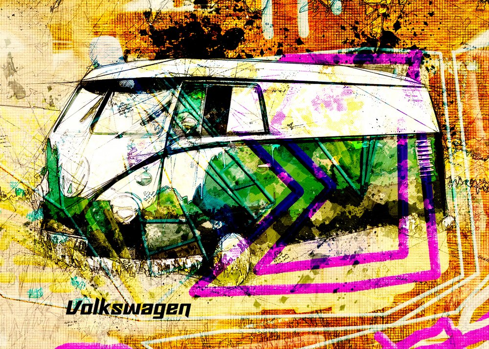 Farverig grunge-bus af Lembayung senja studio [Vintage Poster]