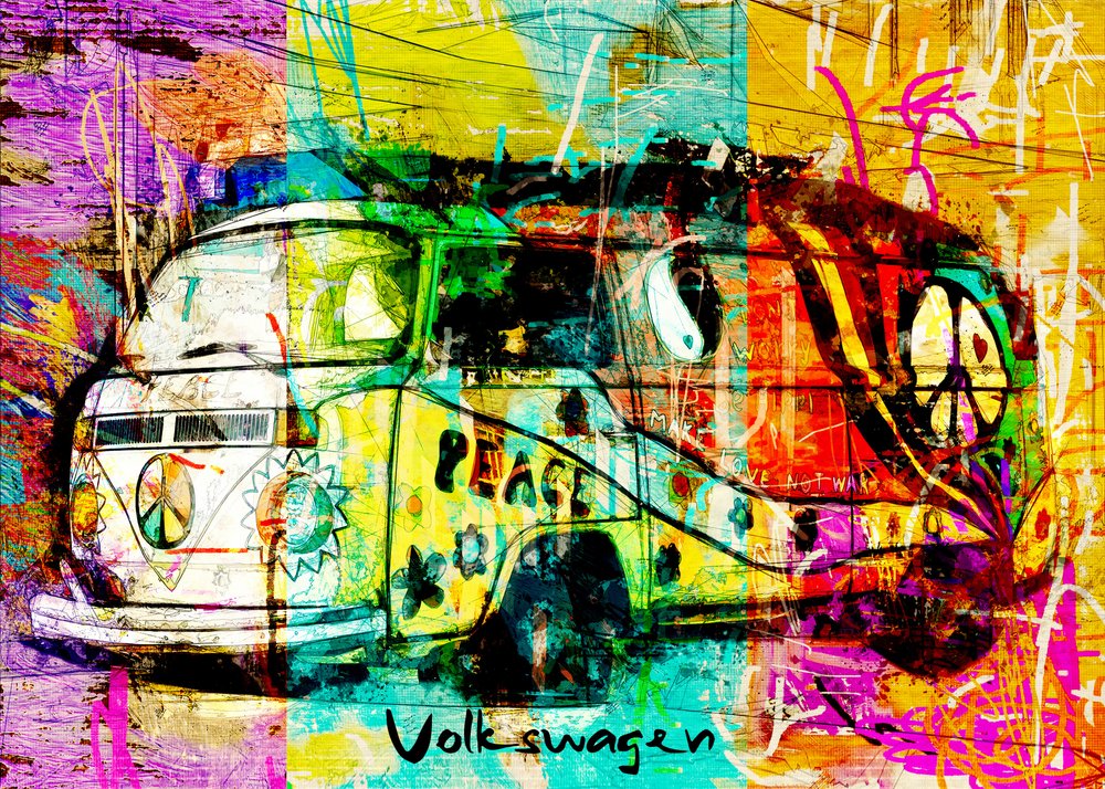 Farverig hippie-autocamper af Lembayung senja studio [Vintage Poster]