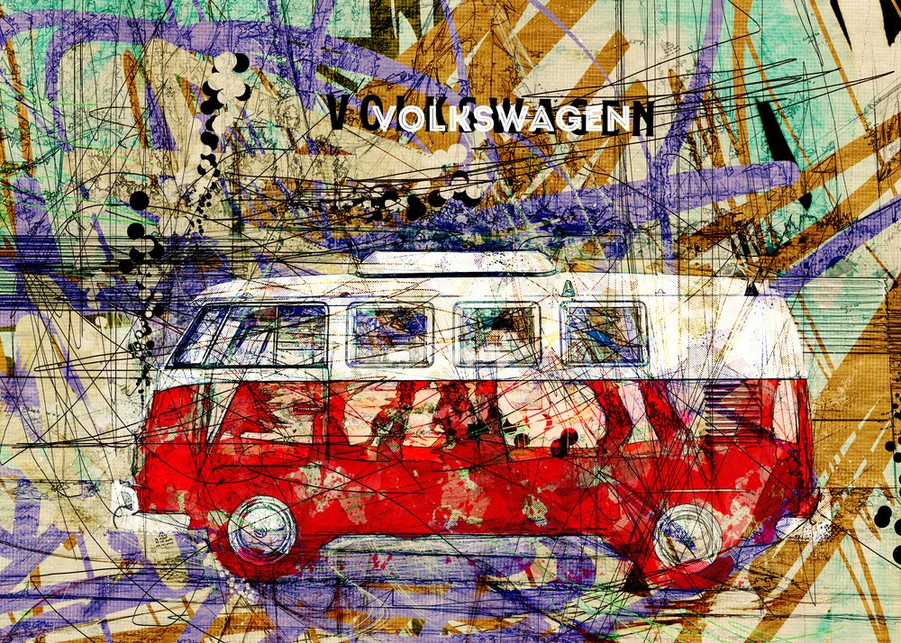 Farverig retro-kunst med varevogne af Lembayung senja studio [Vintage Poster]