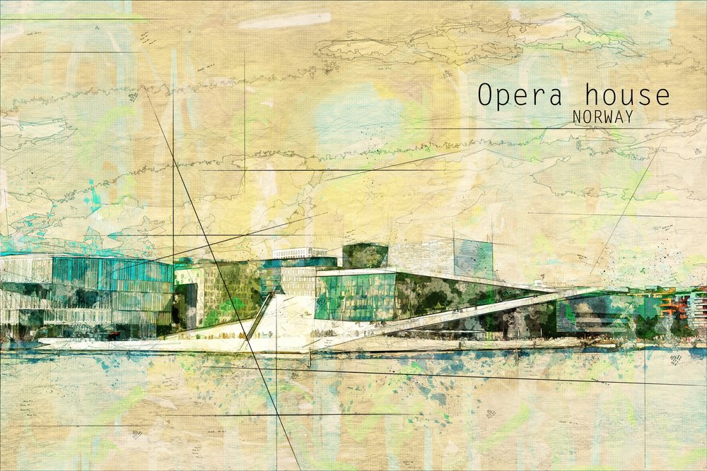 Oslo Opera, Norge af Lembayung senja studio [Vintage Poster]