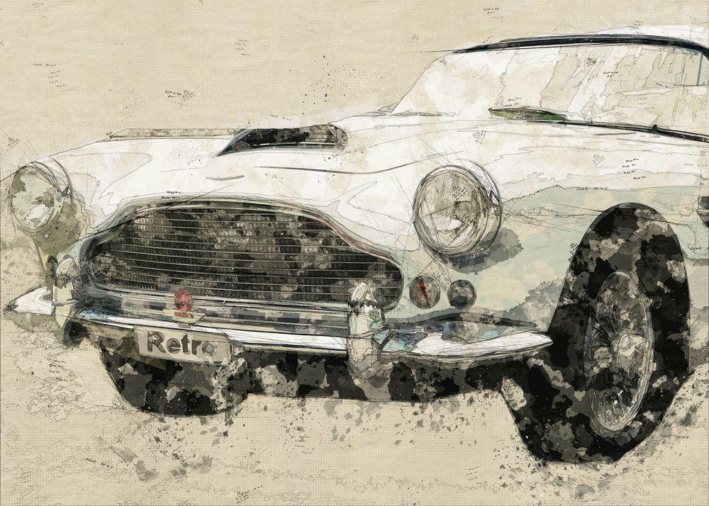 Tegning af en klassisk retro-bil af Lembayung senja studio [Vintage Poster]