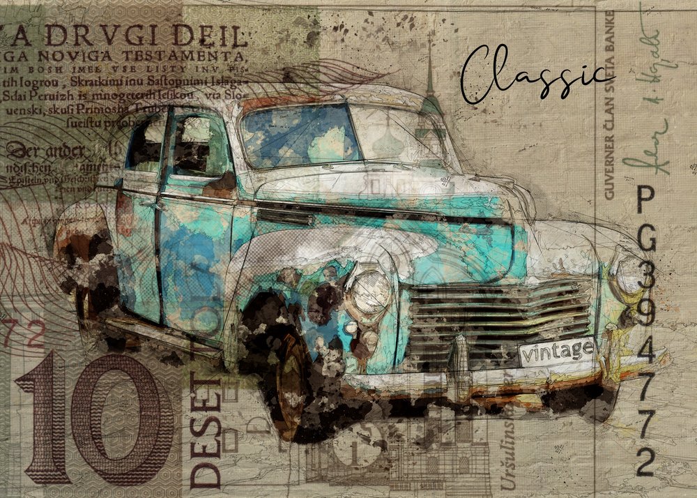 Rusty Teal klassisk bil af Lembayung senja studio [Vintage Poster]
