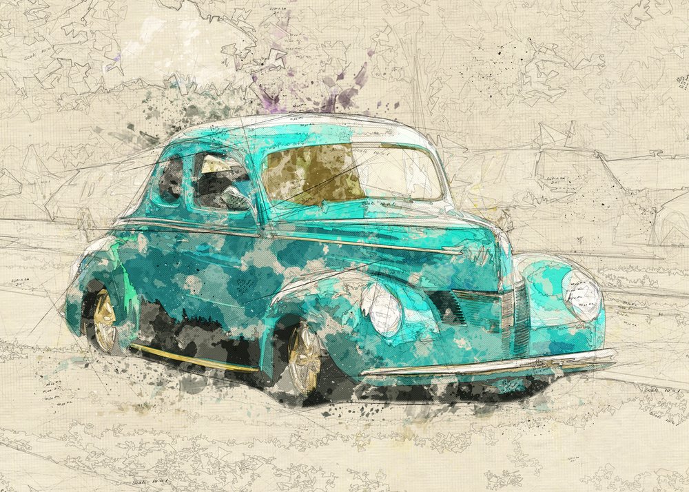 Teal Classic Hot Rod af Lembayung senja studio [Vintage Poster]