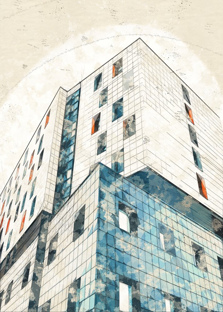 Skitse af byarkitektur af Lembayung senja studio [Vintage Poster]