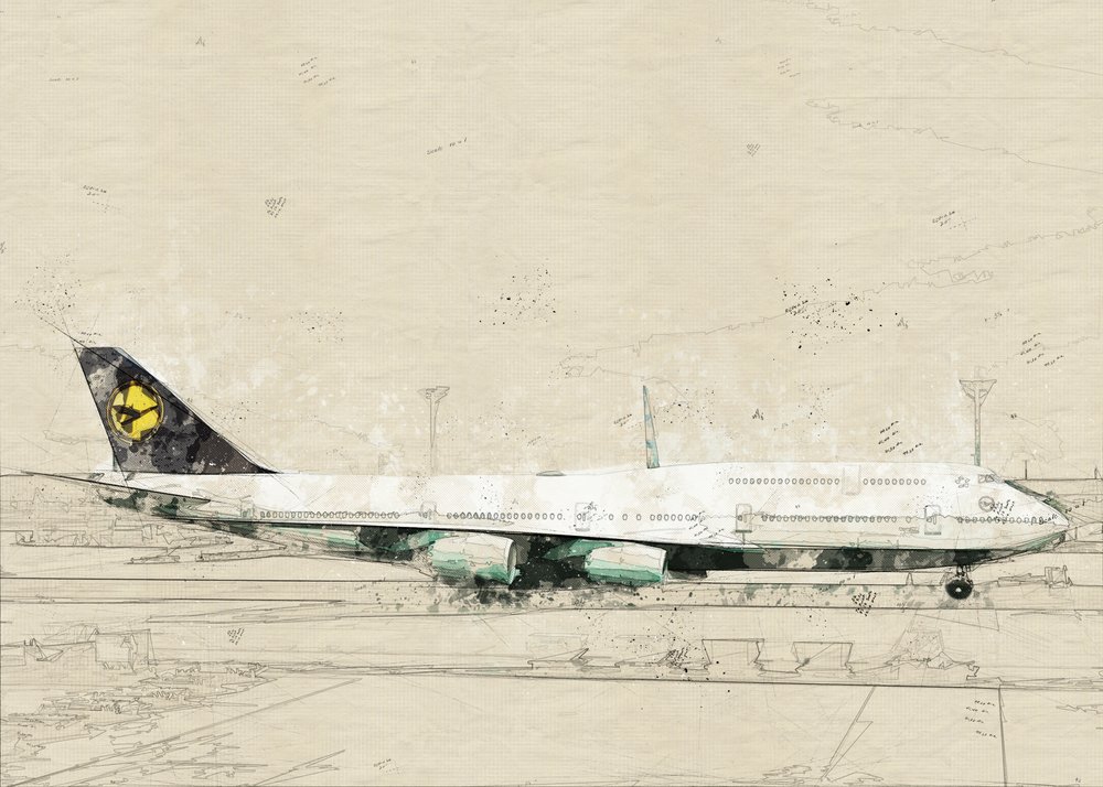 Vintage-tegning af et fly af Lembayung senja studio [Vintage Poster]