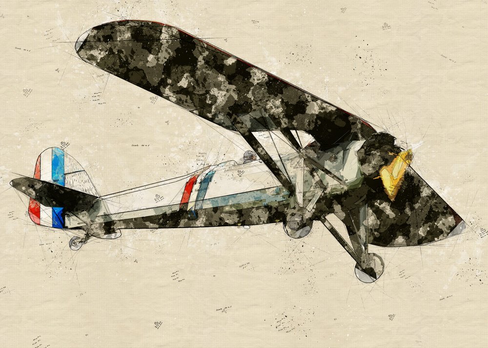 Vintage-tegning af et fly af Lembayung senja studio [Vintage Poster]
