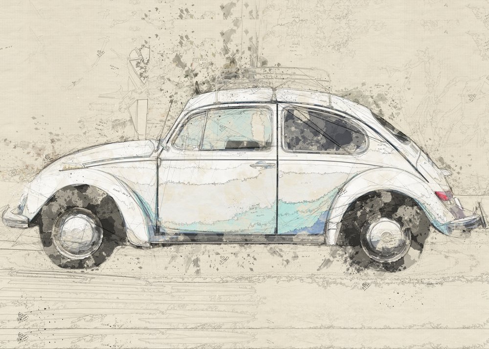 Vintage-skitse af en Beetle af Lembayung senja studio [Vintage Poster]