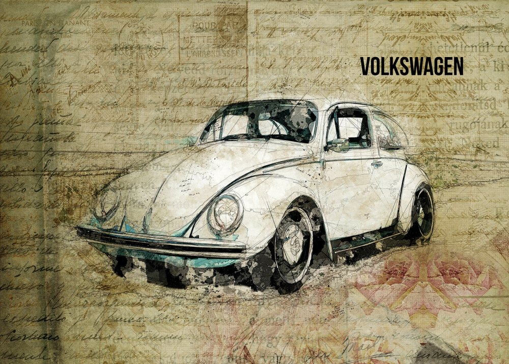 Vintage-tegning af en Beetle af Lembayung senja studio [Vintage Poster]