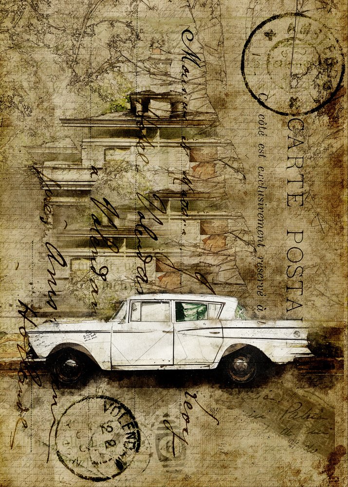 Rejser til Vintage Car City af Lembayung senja studio [Vintage Poster]
