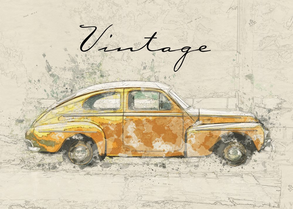Tegning af en veteranbil af Lembayung senja studio [Vintage Poster]