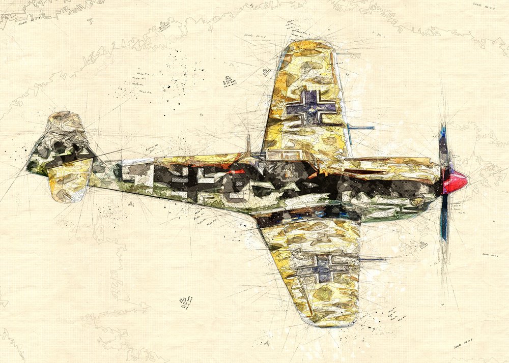 Tegning af et gammelt jagerfly af Lembayung senja studio [Vintage Poster]