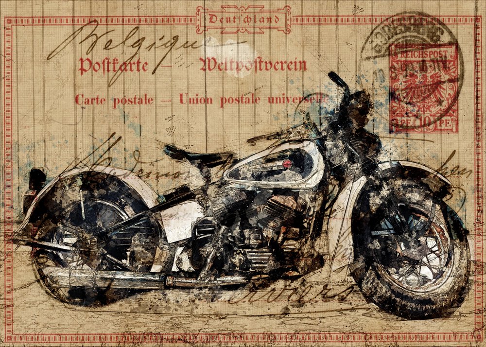 Postkort med vintage-motorcykel af Lembayung senja studio [Vintage Poster]