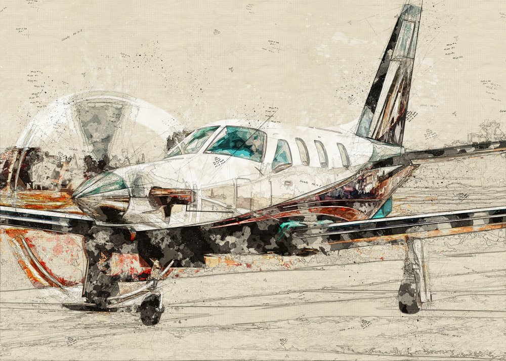Tegning af et gammelt propelfly af Lembayung senja studio [Vintage Poster]