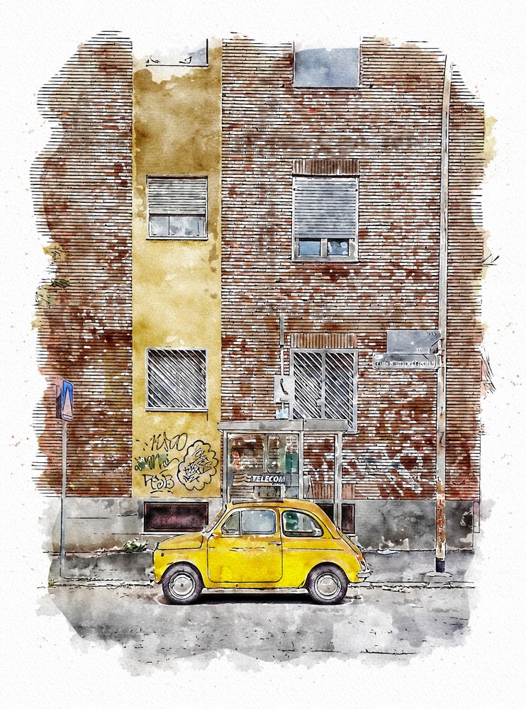 Gul klassisk gadebil af Lembayung senja studio [Vintage Poster]