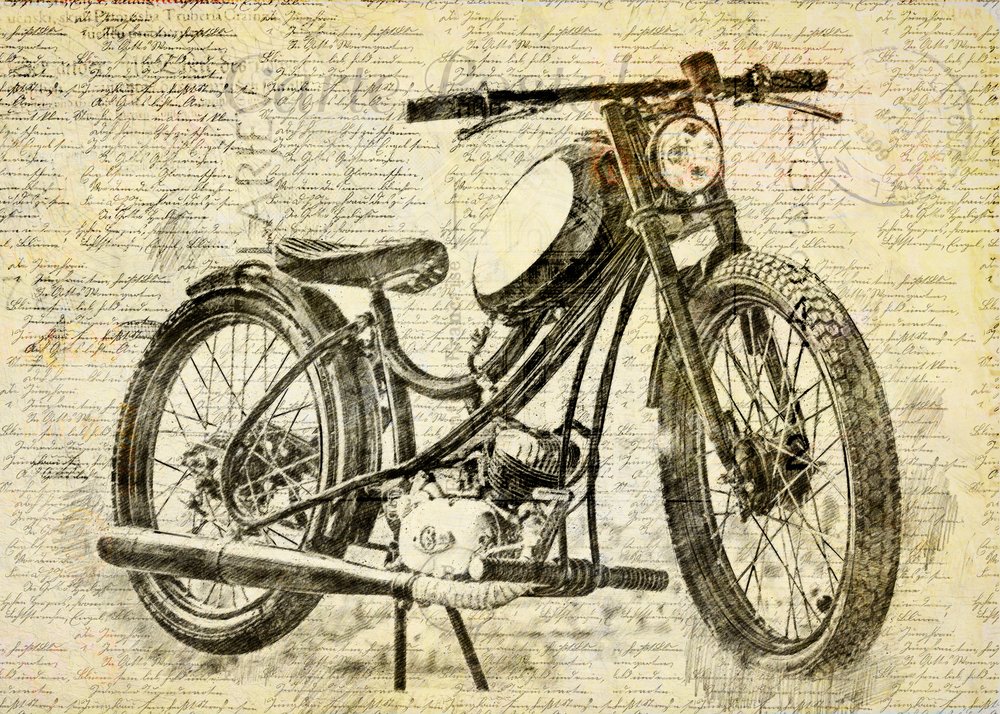 gammel motorcykel af Lembayung senja studio [Vintage Poster]