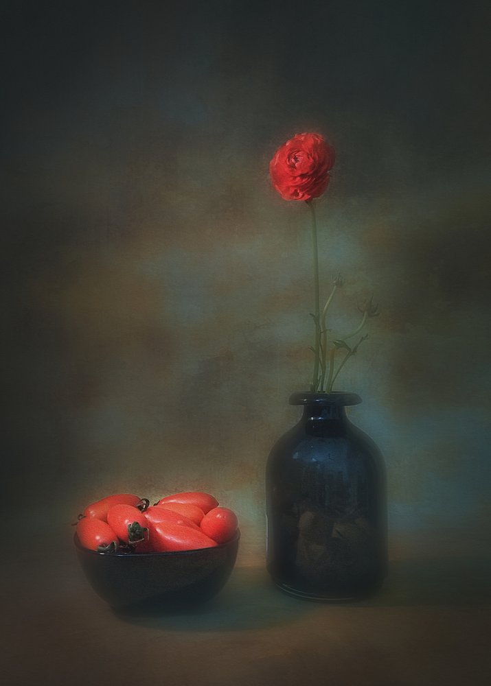 Stilleben med røde blomster af Liu Xing