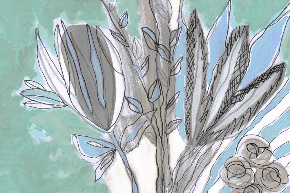 Abstrakt blomsterskitse af Lori Ann Folz