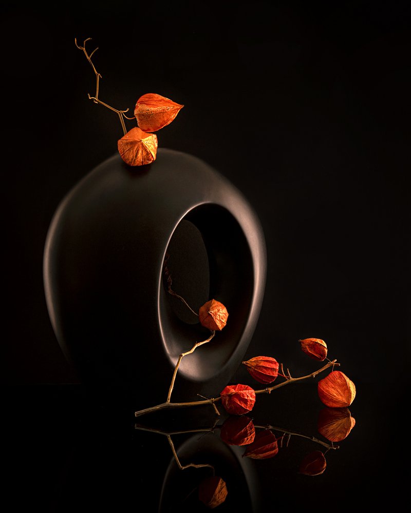 Orange Botanicals sort vase af Louie Luo
