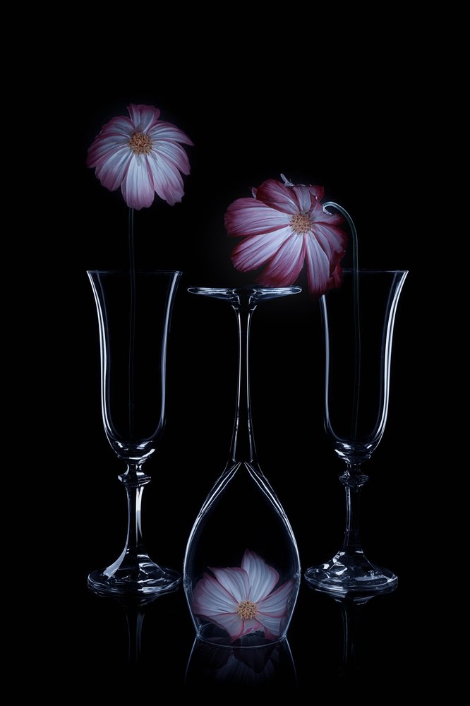 Glasfløjter med delikate blomster af Lydia Jacobs