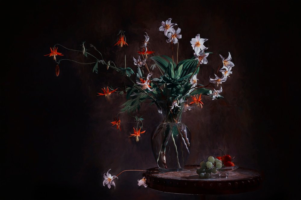 Stemningsfuldt blomsterstilleben af Lydia Jacobs