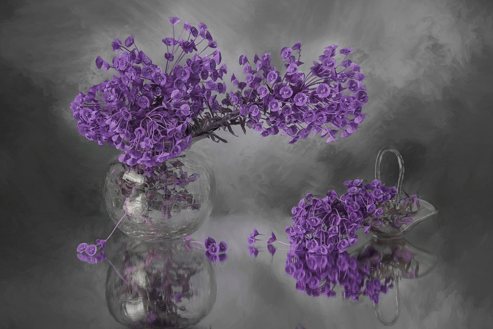 Refleksioner af lilla blomster af Lydia Jacobs