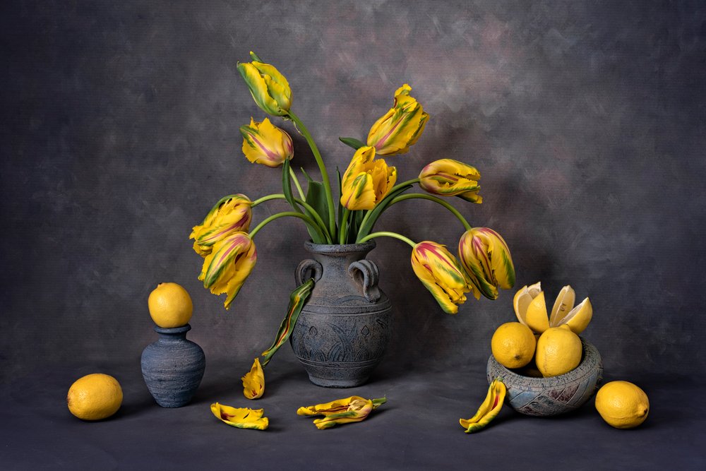 Gule tulipaner og citroner af Lydia Jacobs