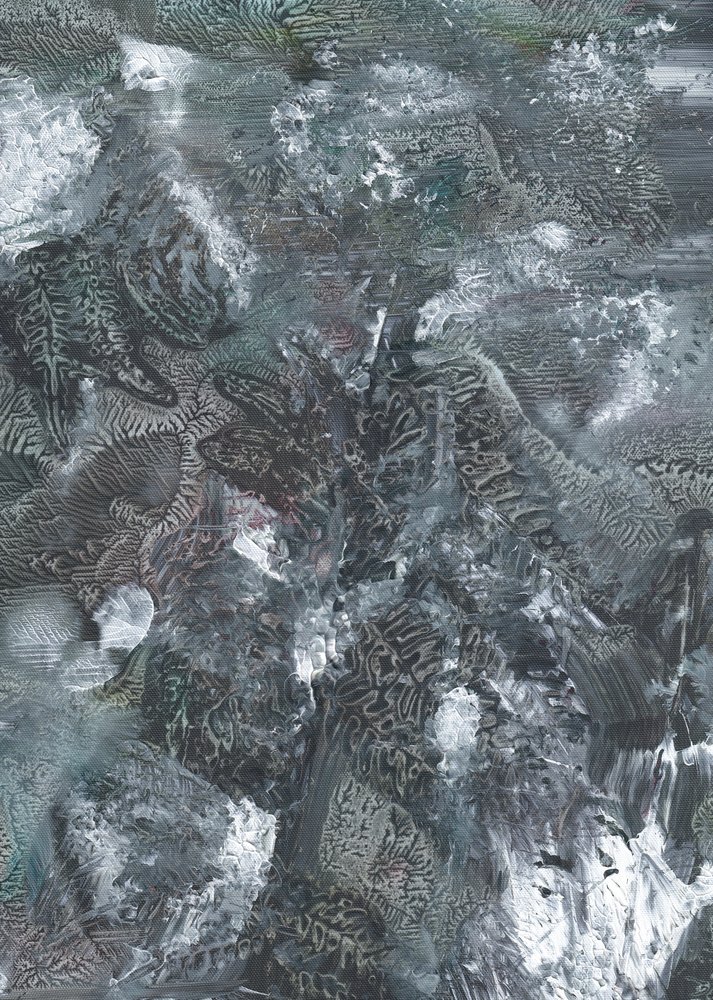 Stemningsfuld, struktureret abstrakt kunst af Maira Ribena
