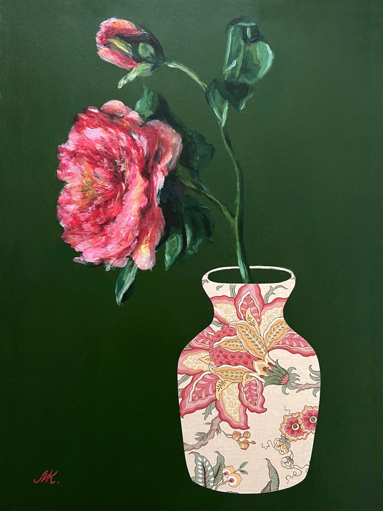 Vase med livlige lyserøde blomster af Marina Kozyr