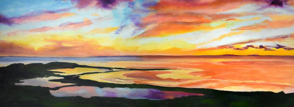 En livlig solnedgang ved kysten af Maxine Shore