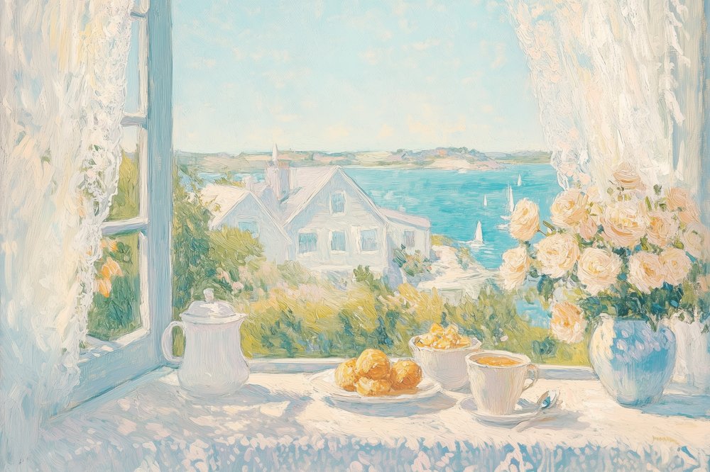Udsigt til morgenmad ved kysten af Melloi Art Prints