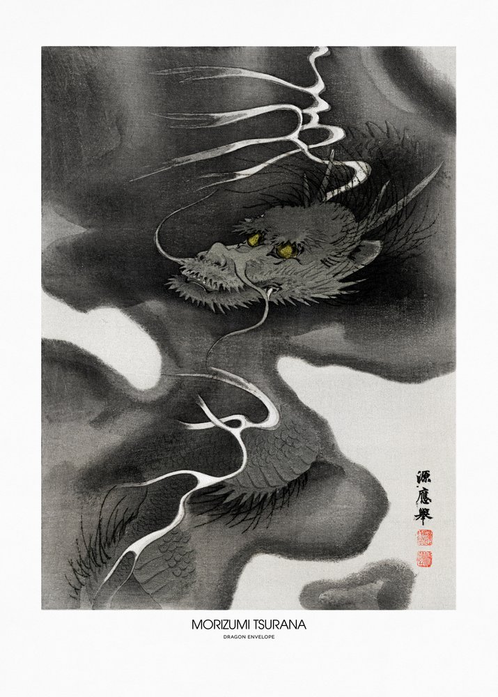 Dragon Envelope (1809–1892) Vintage træsnit af Morizumi Tsurana