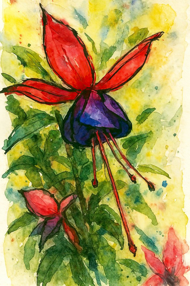 Fuchsia-akvarelblomst af Natalie Bruns