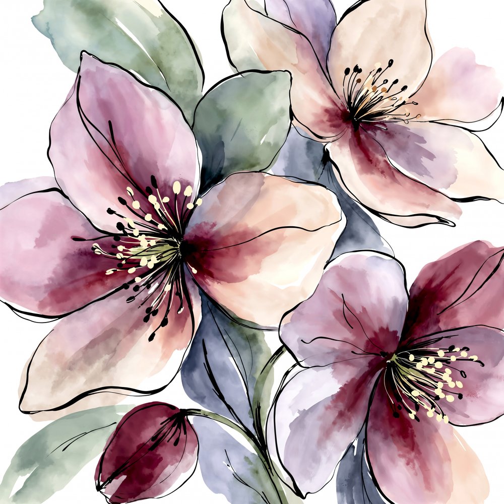 Lyserøde akvarelblomster af Natalie Bruns