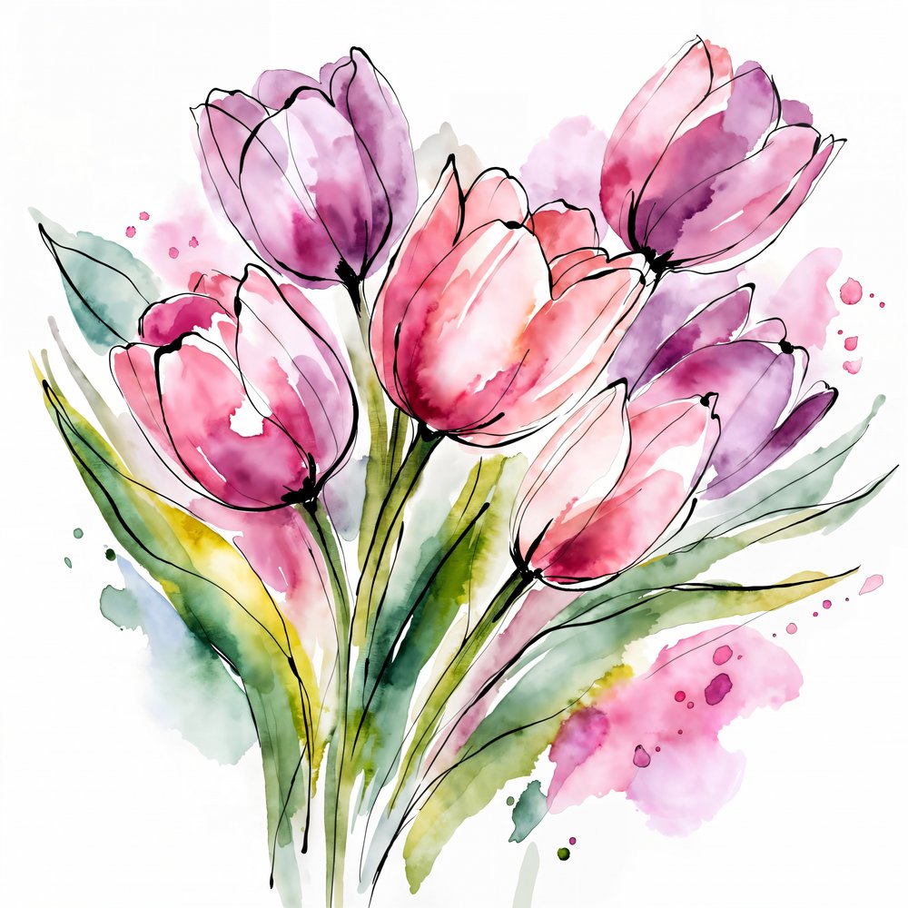 Akvarel af en buket tulipaner af Natalie Bruns
