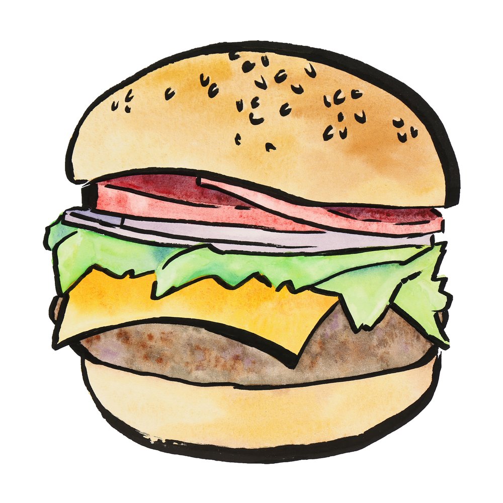Cheeseburger i akvarel af Natalie Bruns