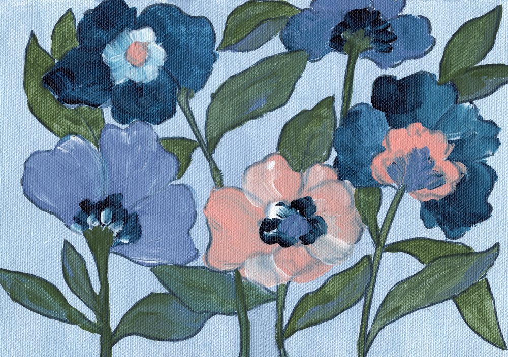 Blå og ferskenfarvede blomster af Nikita Jariwala