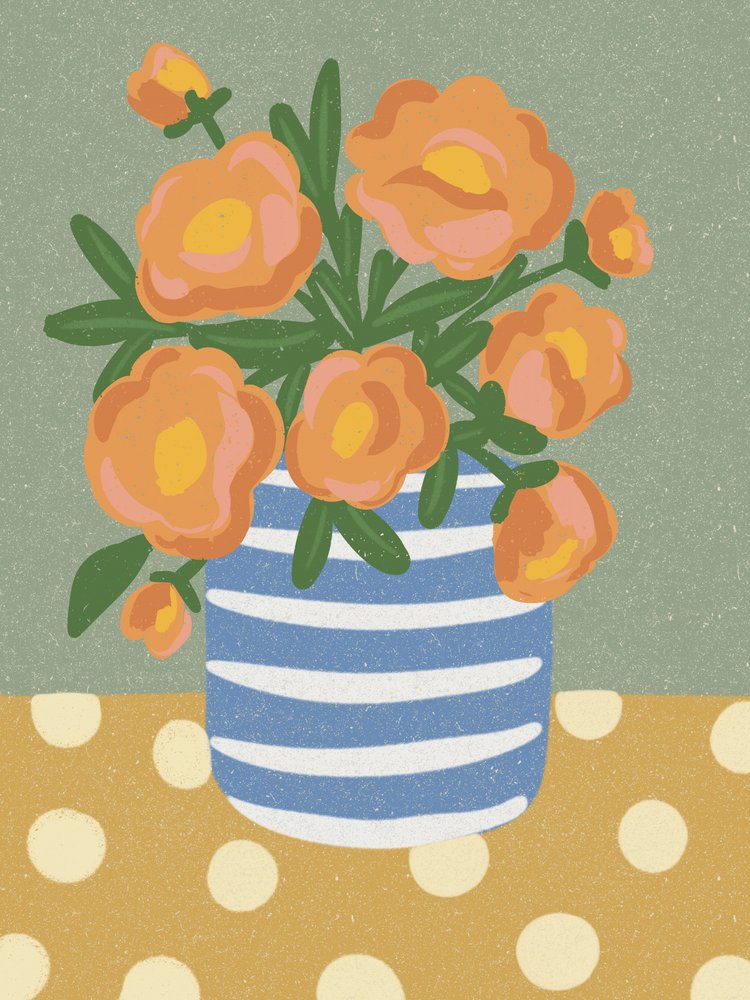 Stilleben med appelsiner og blomster af Nikita Jariwala