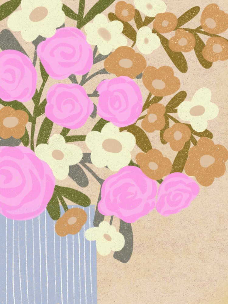 Lyserøde blomster i blå vase af Nikita Jariwala