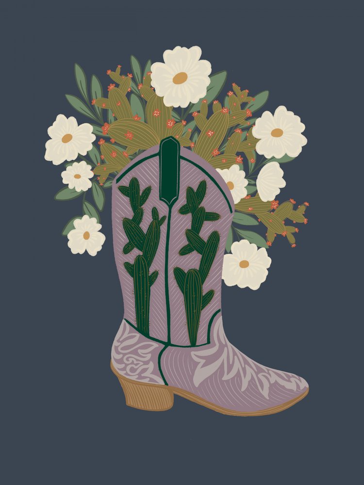 Støvler med blomsterprint i western-stil af Nikita Jariwala