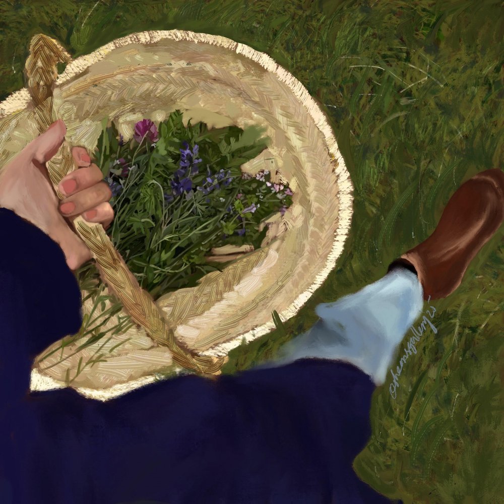 Kurv med vilde blomster af Osheensgallery