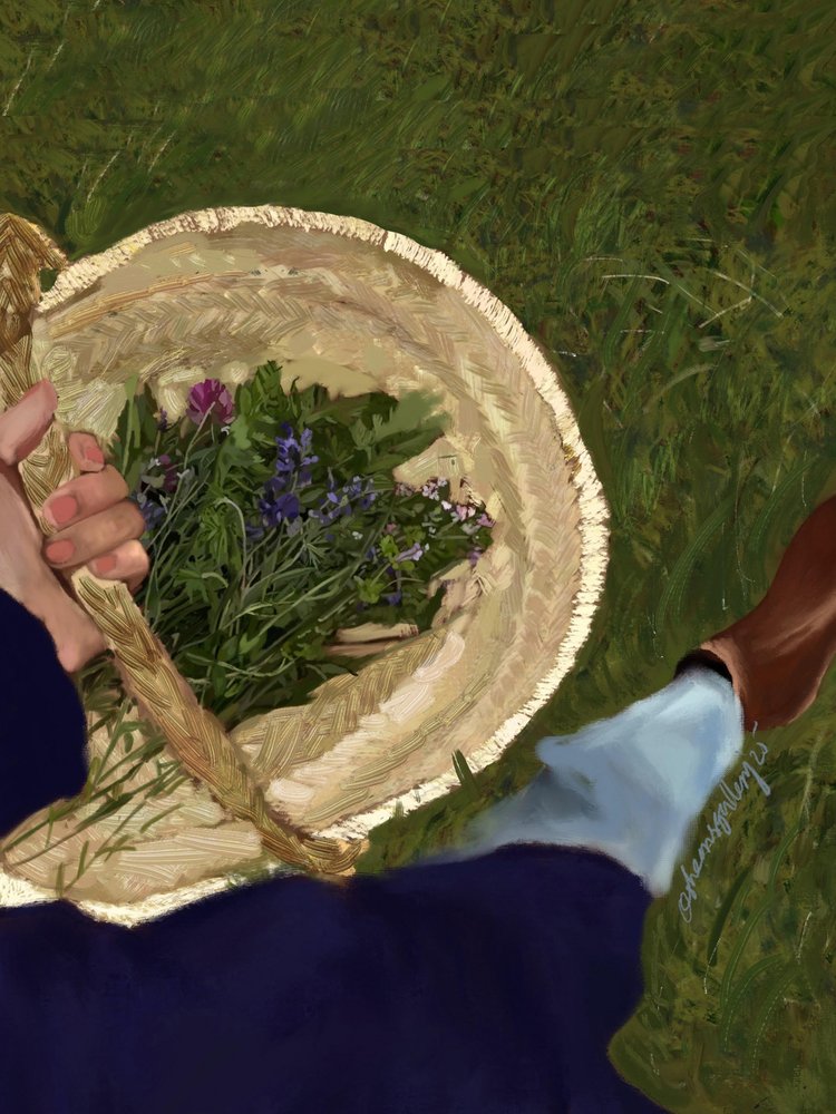 Kurv med vilde blomster af Osheensgallery