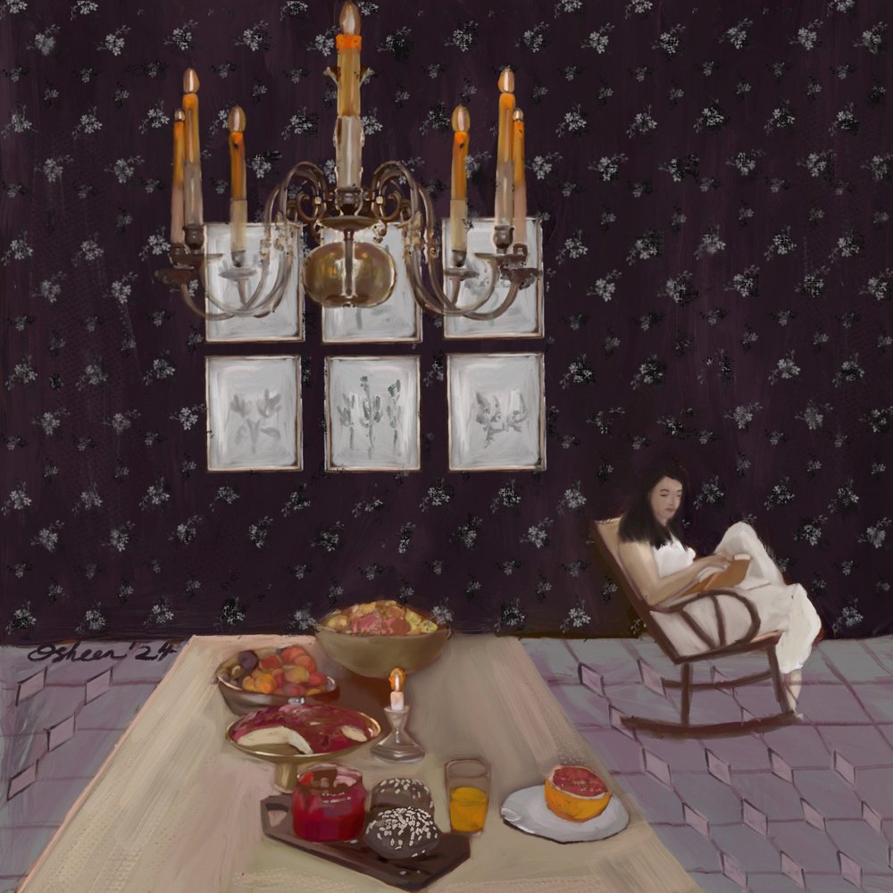 Morgenmad og en bog af Osheensgallery