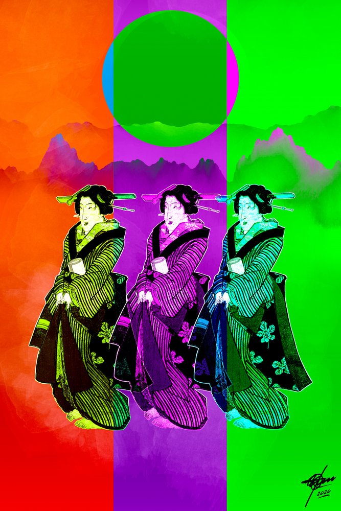 Pop Art-geisha-trio af Osvaldo Russo