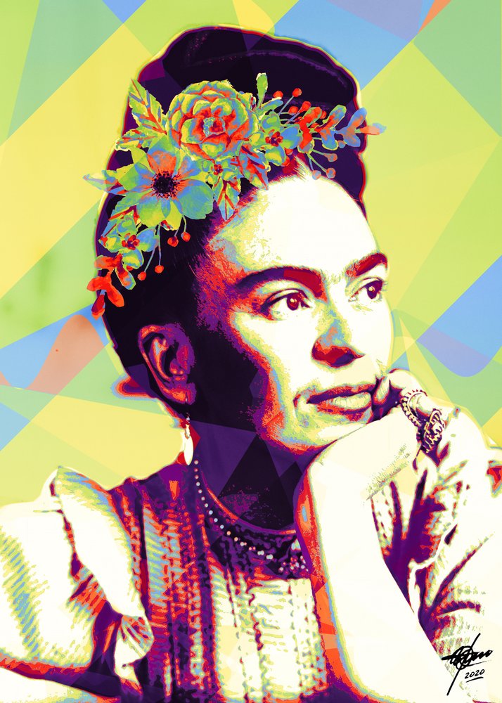Et livligt portræt af Frida af Osvaldo Russo