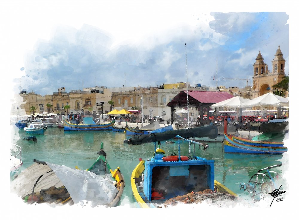 Den livlige havn på Malta af Osvaldo Russo