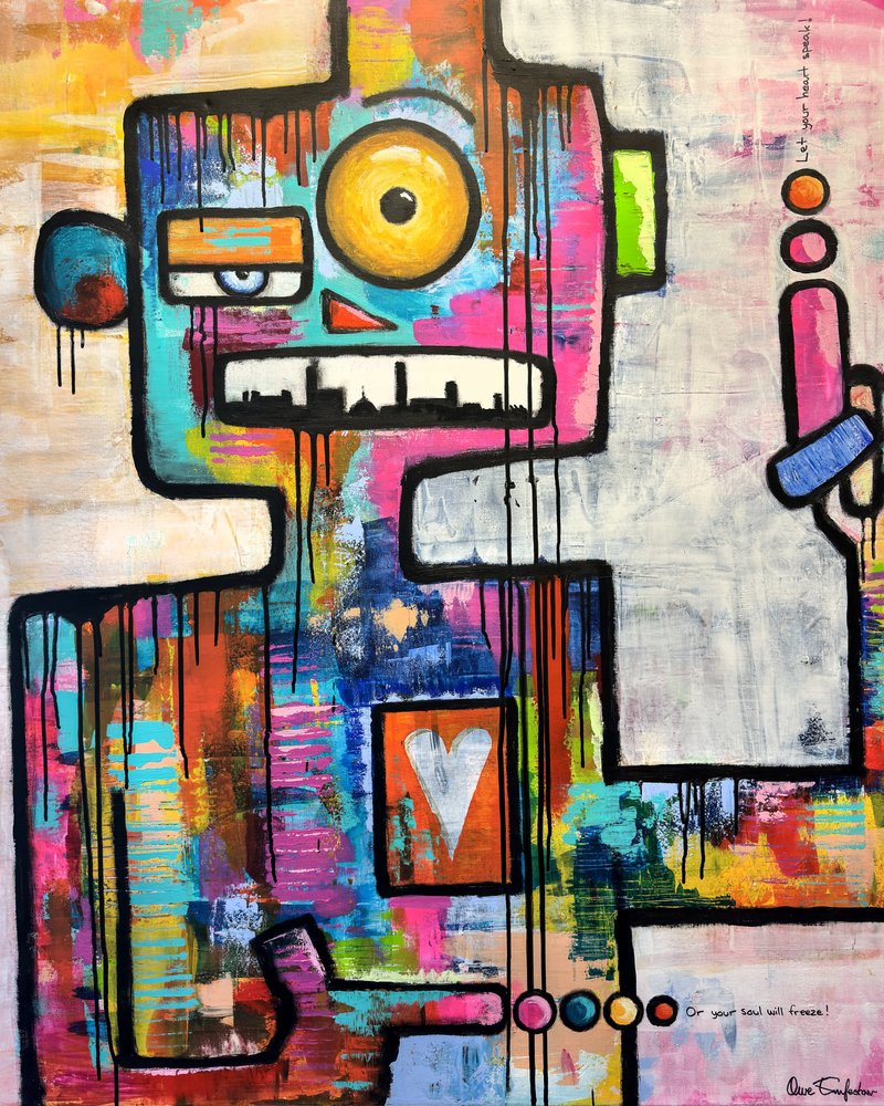 Farverig gadekunst-robot af Owe Emfestav