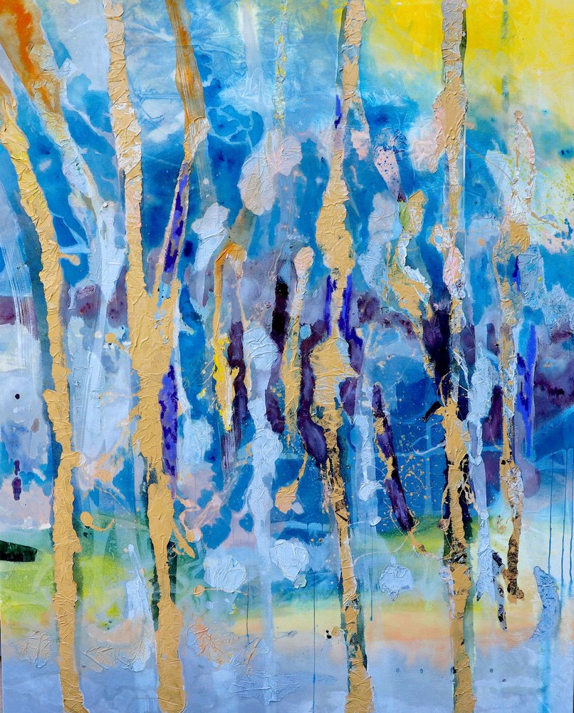 Livlig gylden abstraktion af POOVI ART