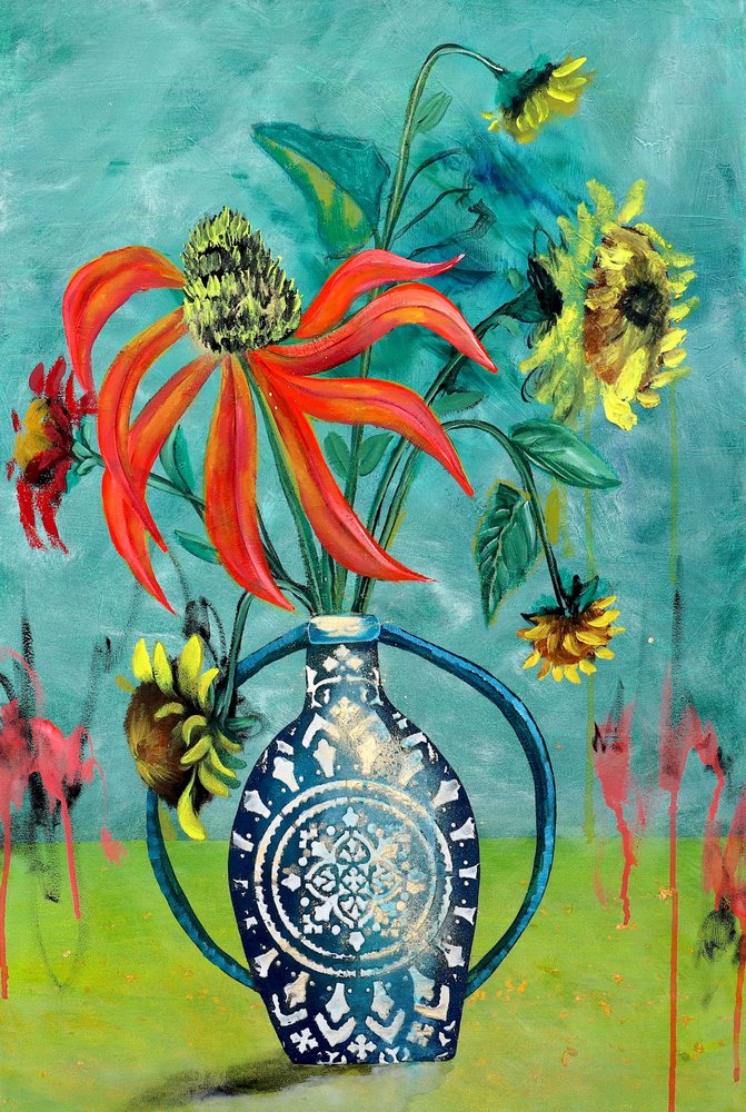 Farverige blomster i vase af Poonam Choudhary