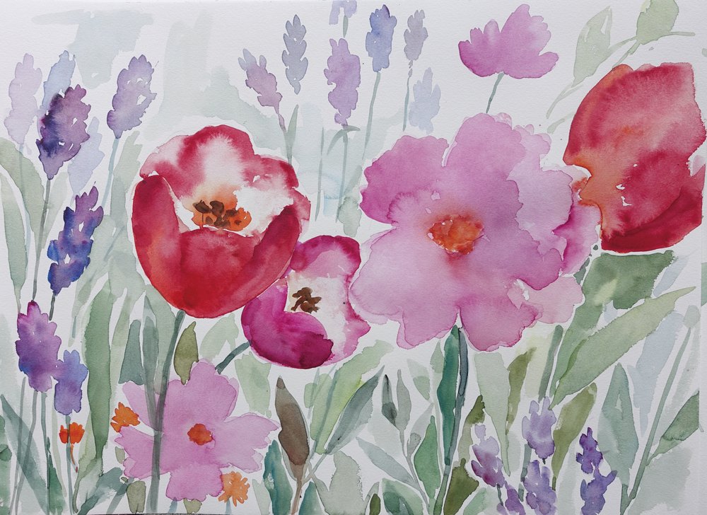 Blomstrende akvarelhave af Renate Holzner